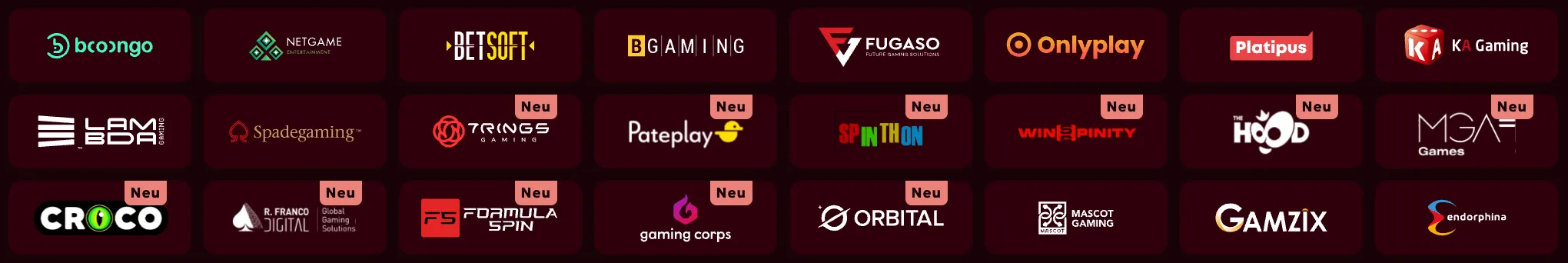 Top Spieleanbieter und Software-Entwickler im Spinobon Casino.